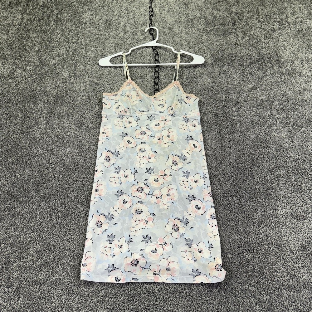 Rene Rofe Gown Womens Small Blue Floral Chemise Nightgown Adjustable Straps